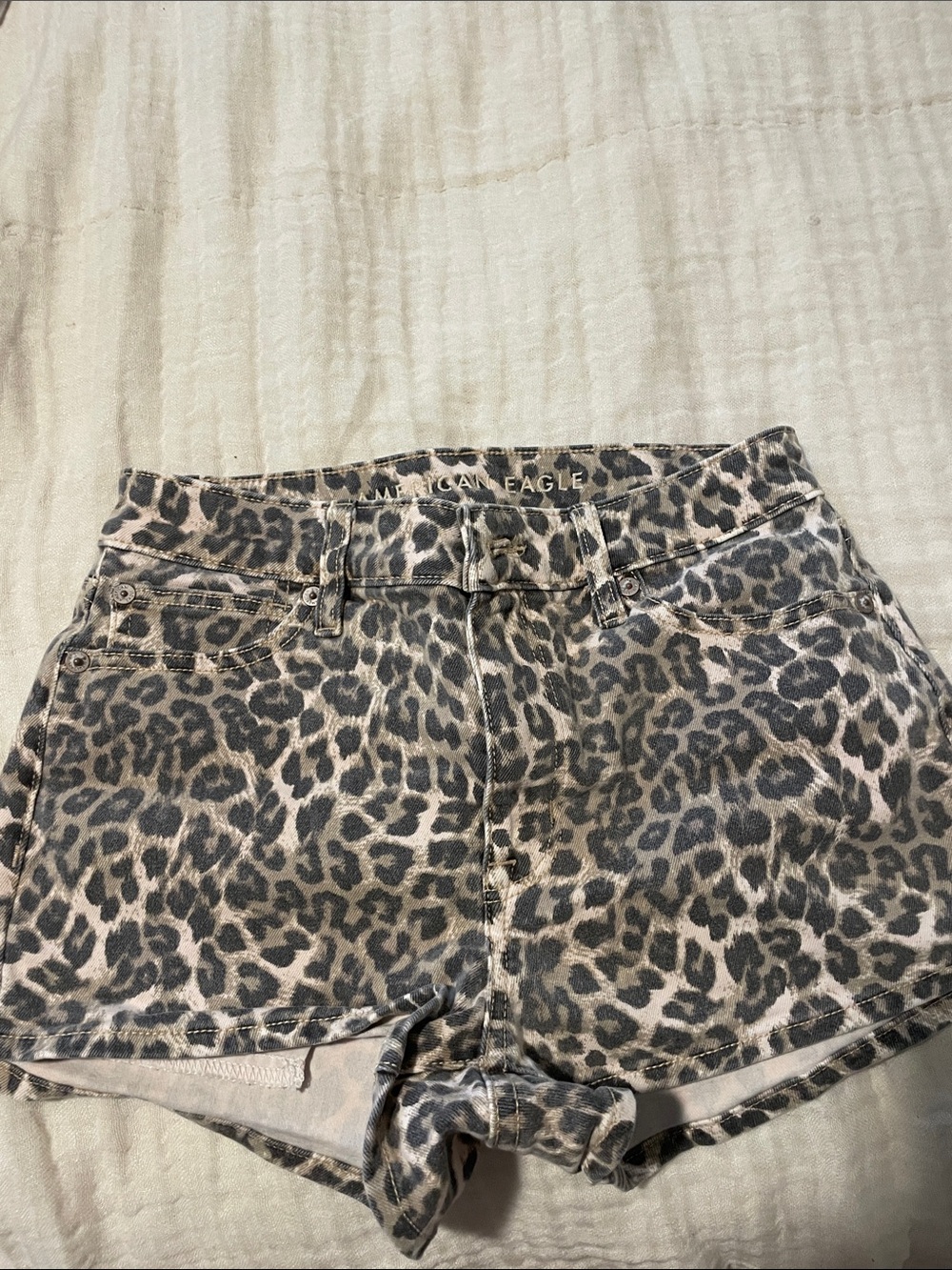 American Eagle Outfitters Taupe and Black Leopard Print Jean Shorts